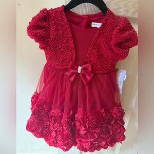 Red Baby's Formal Flower-Bottom Dress with Bow